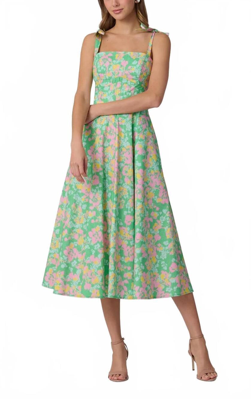 NEW SHOSHANNA majorelle midi dress in bright mint multi